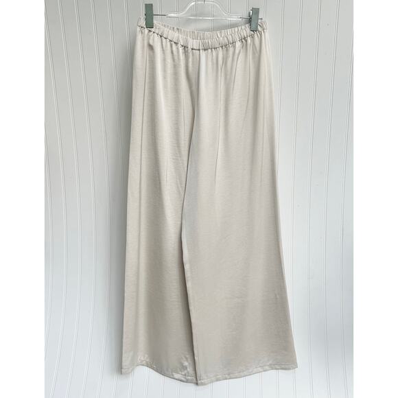 Jenni Kayne Ivory Demi Wide Leg Pants Relaxed Fit Silky Rayon Trousers Large - Picture 3 of 11